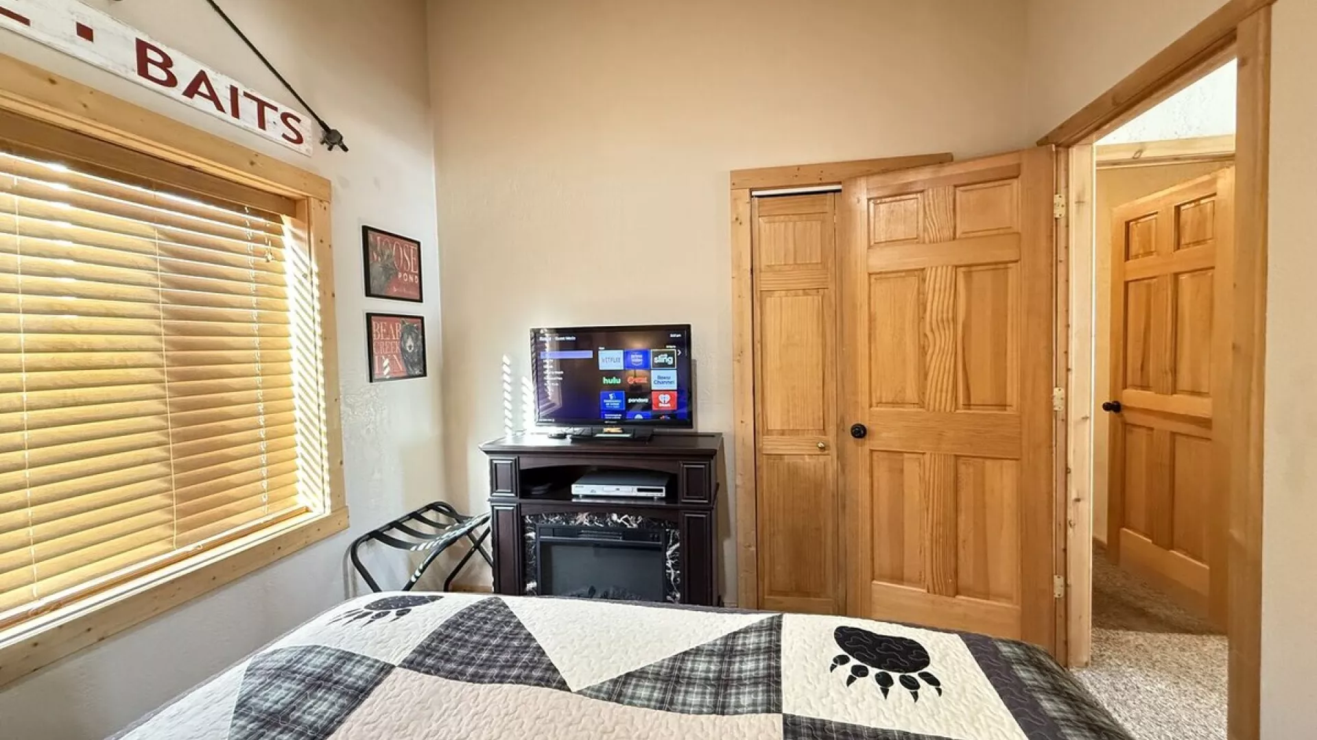A smart tv is provided here to unwind after a long day.