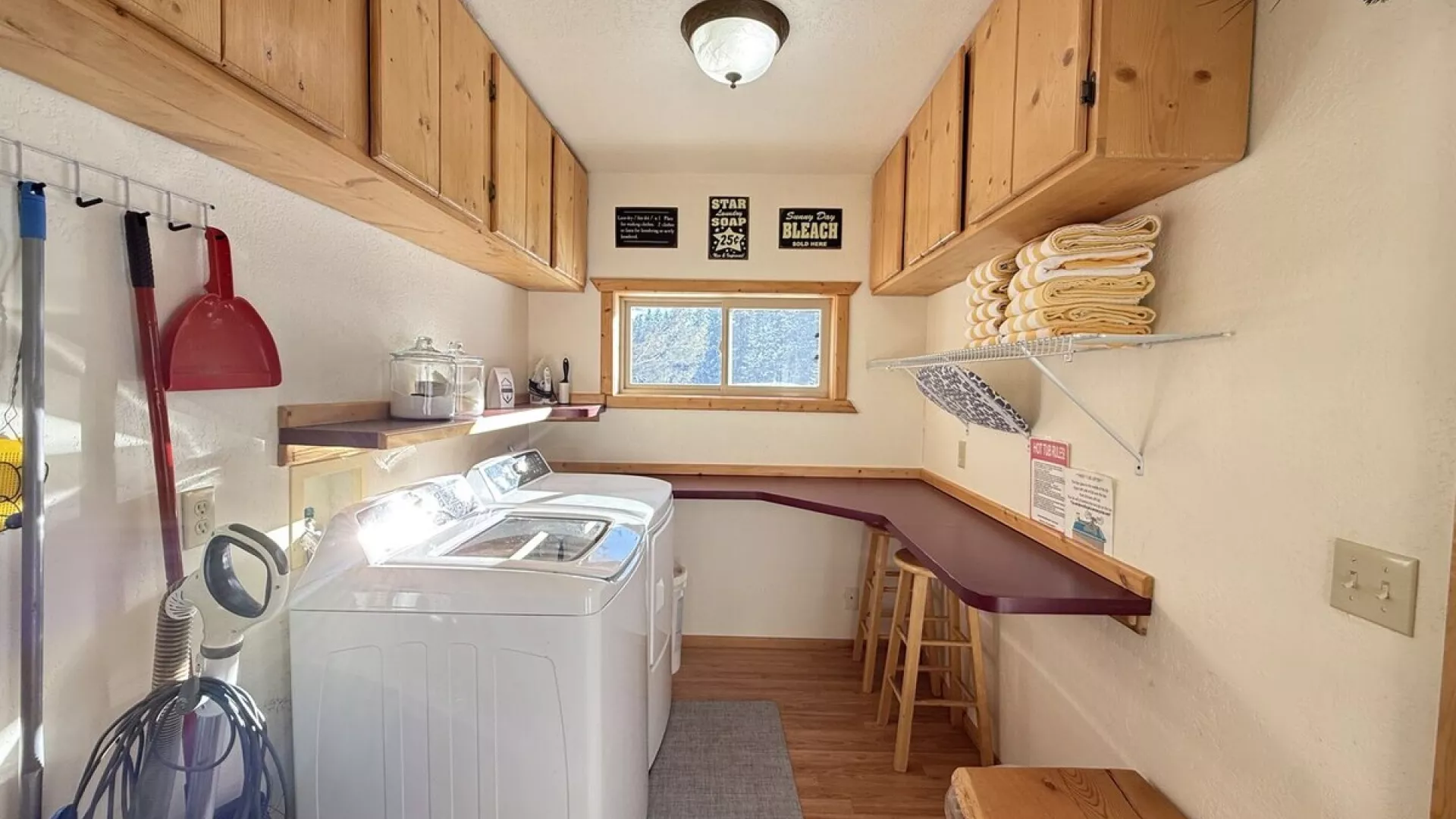 Downstairs a laundry room with a washer and dryer is located for you to use. Laundry soap is provided.