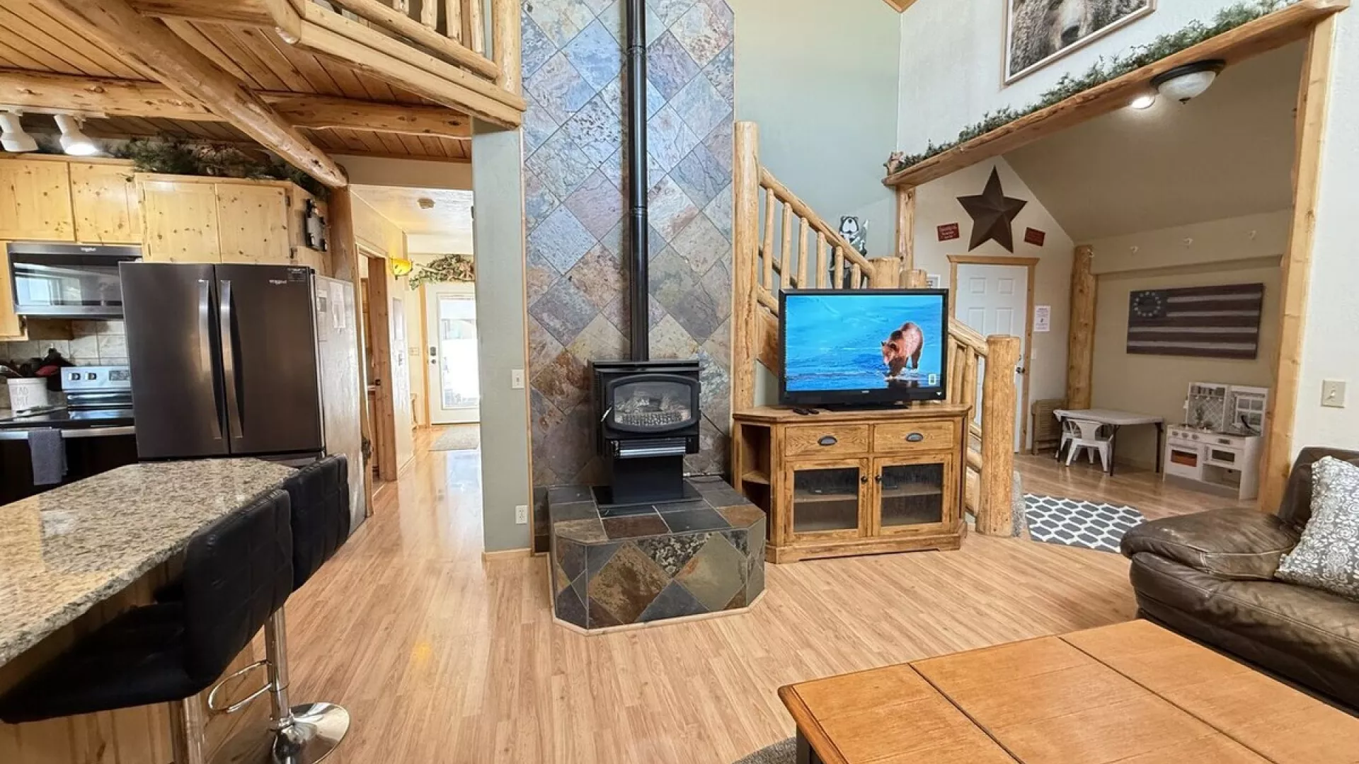 Enjoy the television and fireplace.