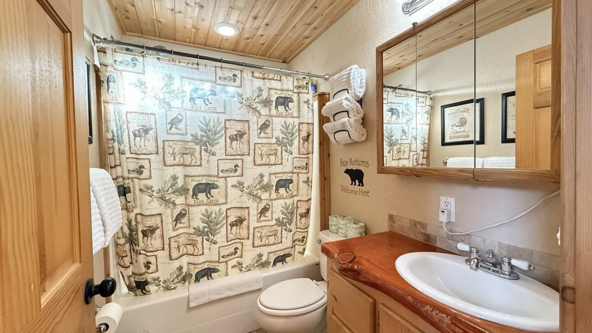 The shower is equipped with a shampoo, conditioner, and body wash for you to use.