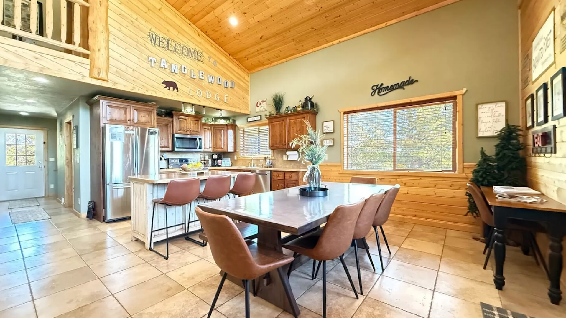Seating at the dining table and island seating.