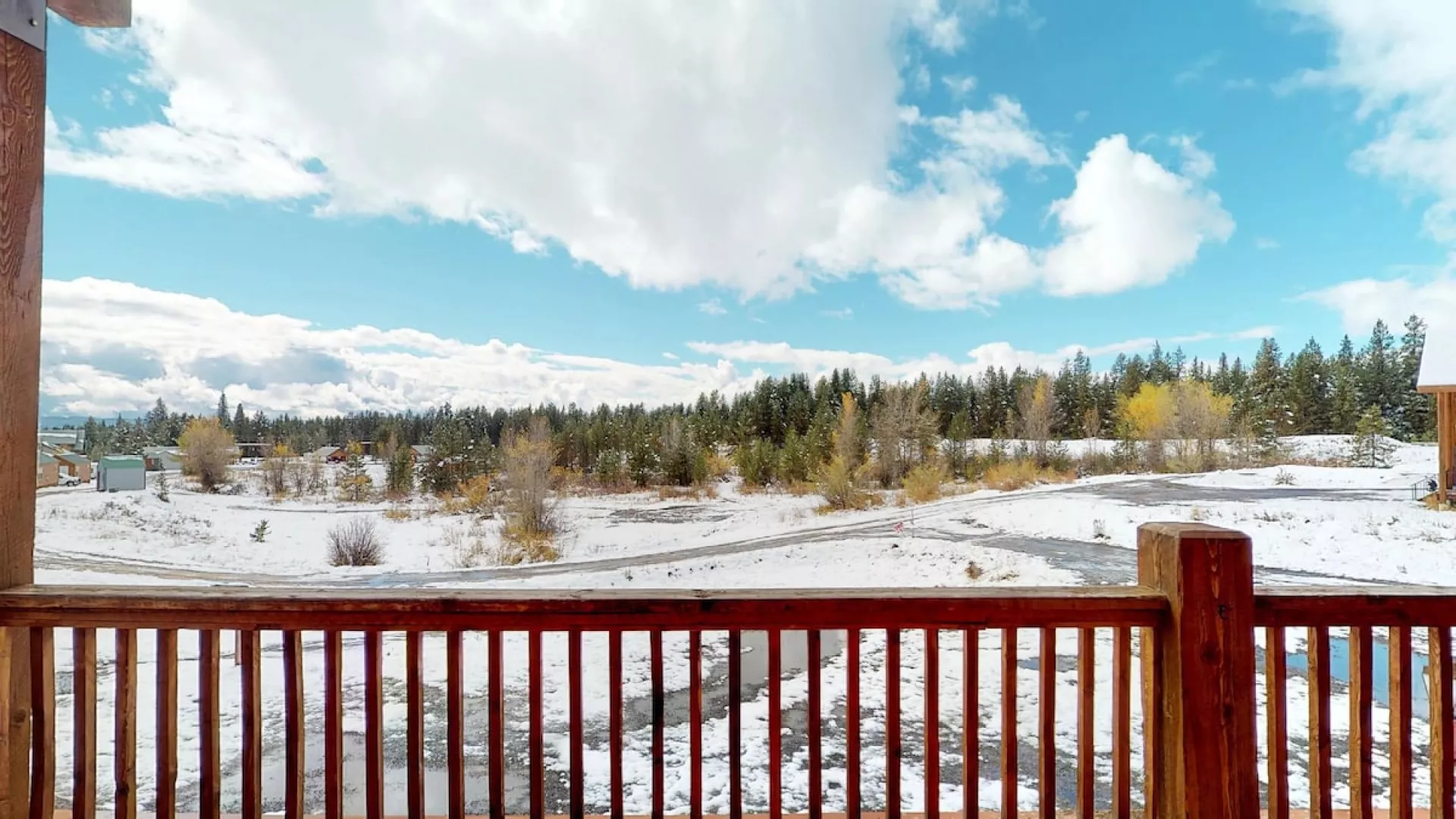 Beautiful view of the deck during the winter.