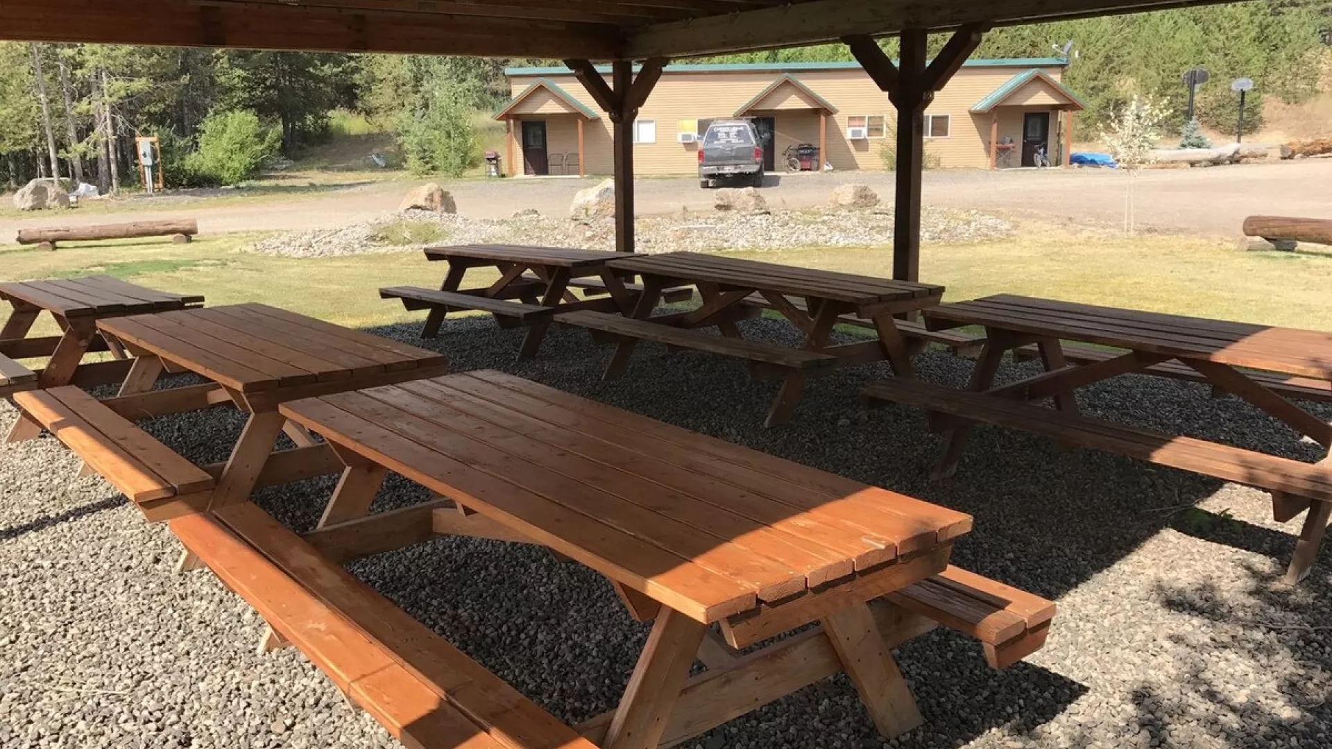 The picnic pavilions are great for family reunions at the enchanted forest.