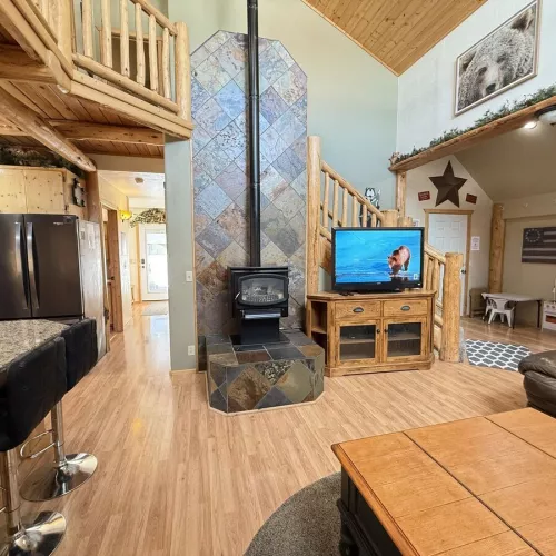 Enjoy the television and fireplace.