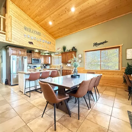Seating at the dining table and island seating.