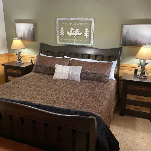Master bedroom with new king bed and comfortable mattress.