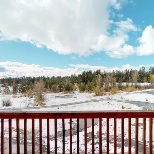 Beautiful view of the deck during the winter.