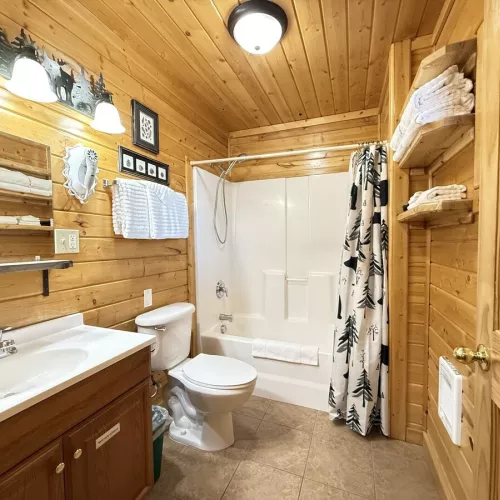 Store your belongings on the shelves and under the sink during your stay.
