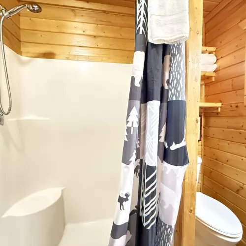 Storage is available above the toilet to store your belongings during your stay.